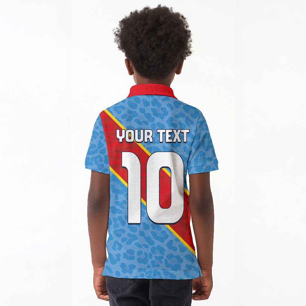 Custom DR Congo National Football Kid Polo Shirt Leopards Go Glory LT03