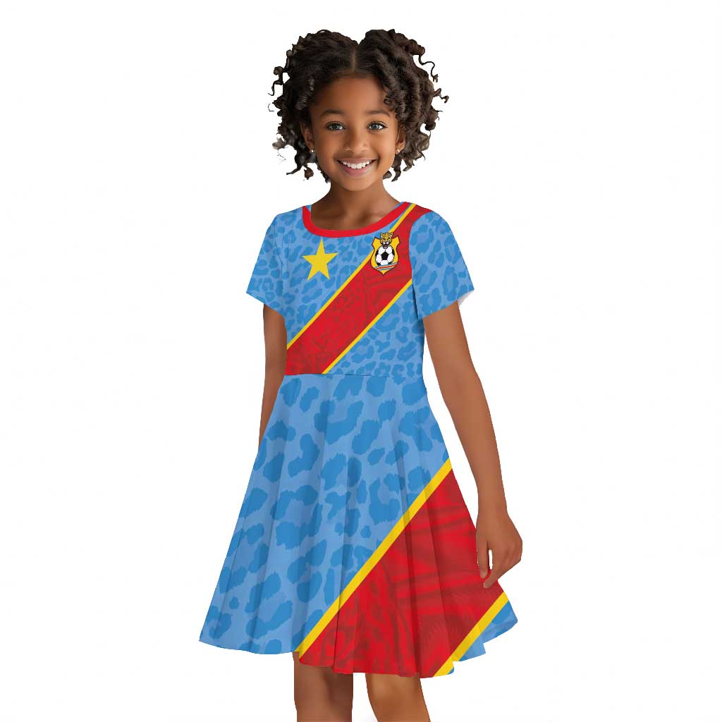 Custom DR Congo National Football Kid Short Sleeve Dress Leopards Go Glory LT03