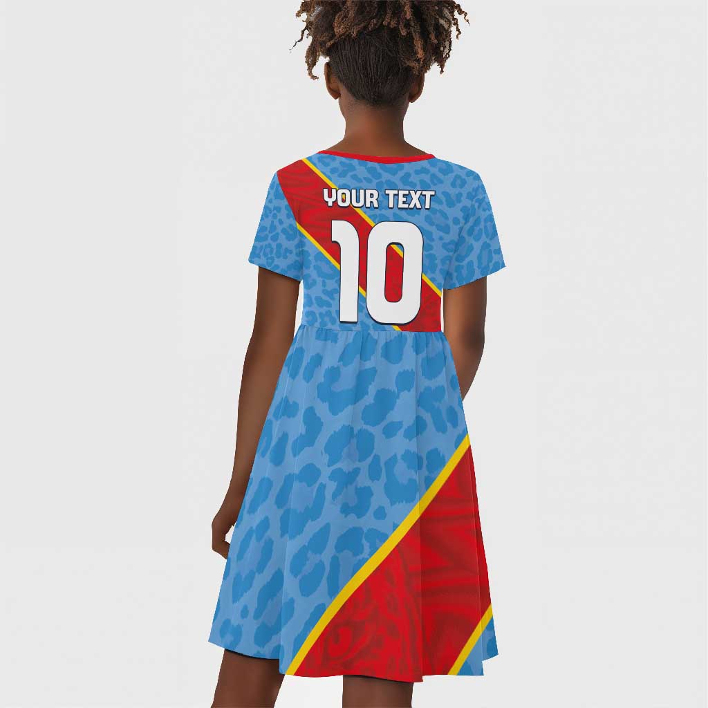 Custom DR Congo National Football Kid Short Sleeve Dress Leopards Go Glory LT03
