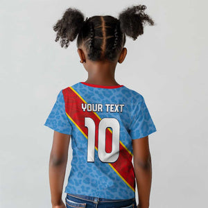 Custom DR Congo National Football Kid T shirt Leopards Go Glory LT03
