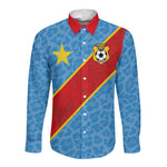 Custom DR Congo National Football Long Sleeve Button Shirt Leopards Go Glory - African Pride