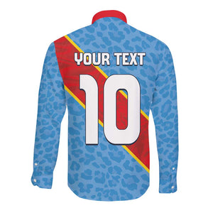 Custom DR Congo National Football Long Sleeve Button Shirt Leopards Go Glory - African Pride