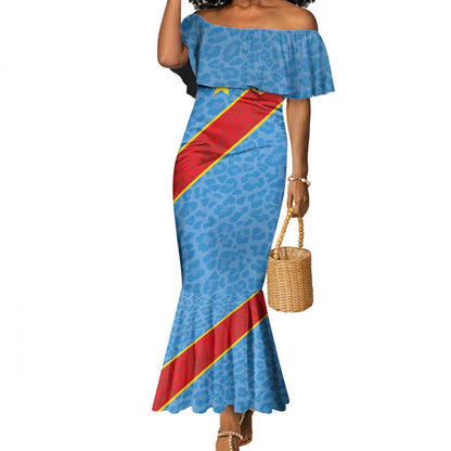 Custom DR Congo National Football Mermaid Dress Leopards Go Glory LT03