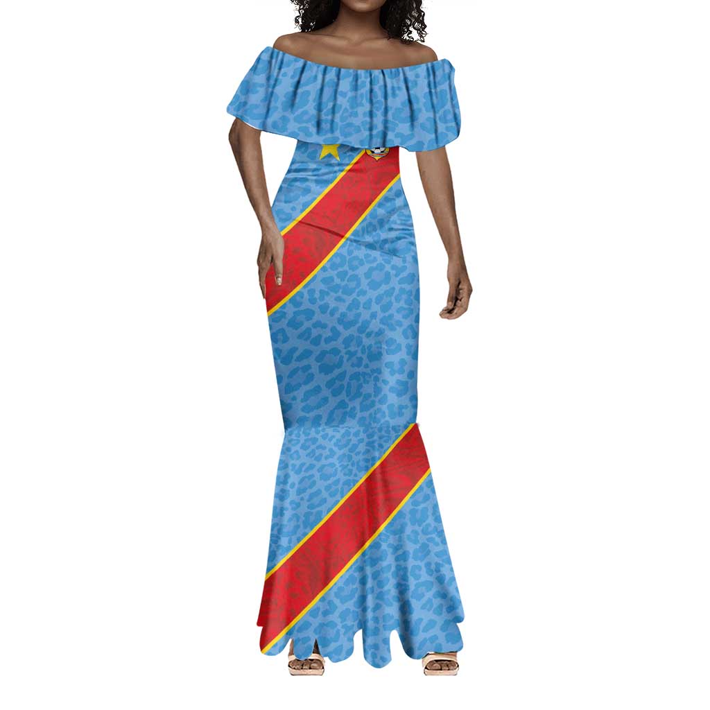 Custom DR Congo National Football Mermaid Dress Leopards Go Glory LT03