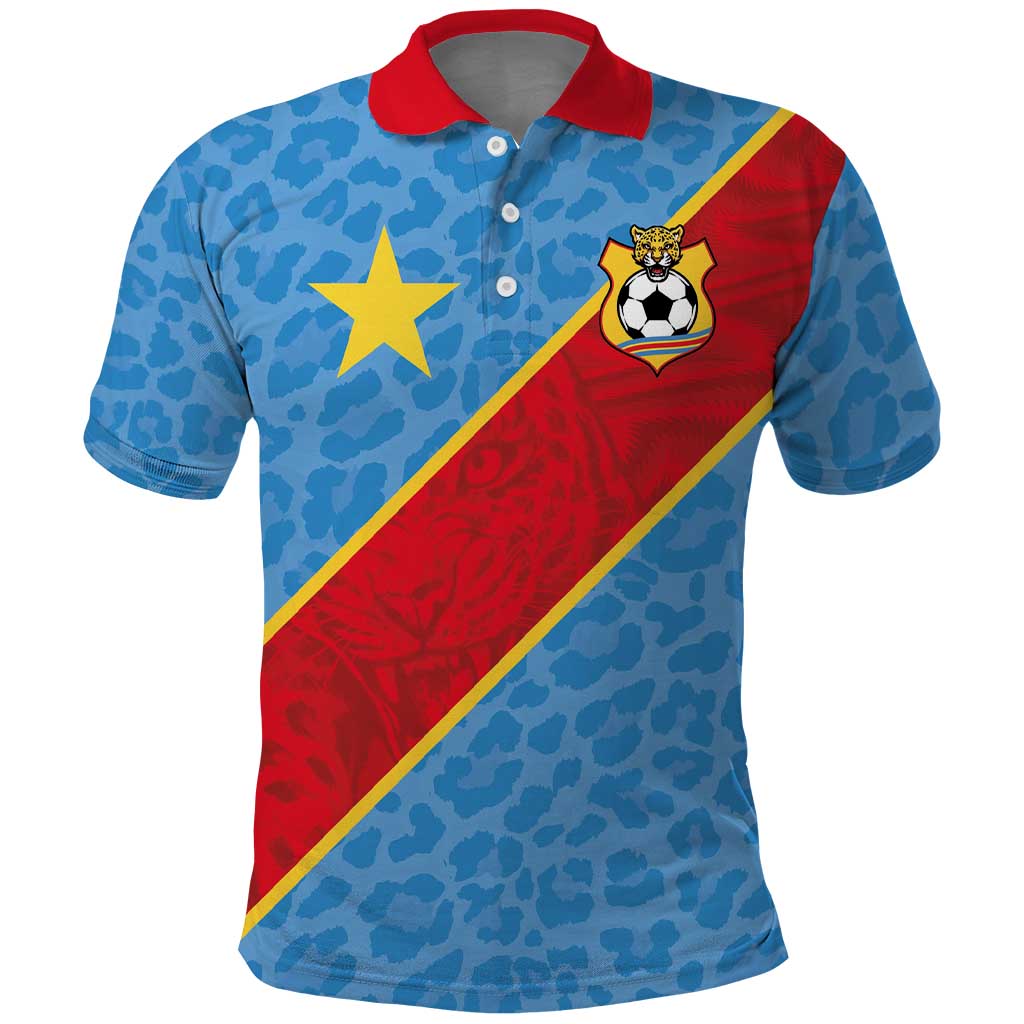 Custom DR Congo National Football Polo Shirt Leopards Go Glory LT03