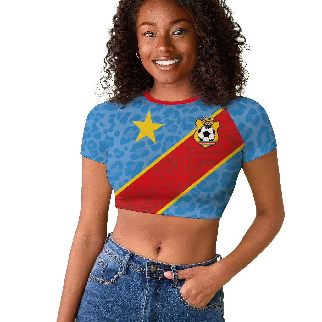 Custom DR Congo National Football Raglan Cropped T shirt Leopards Go Glory LT03
