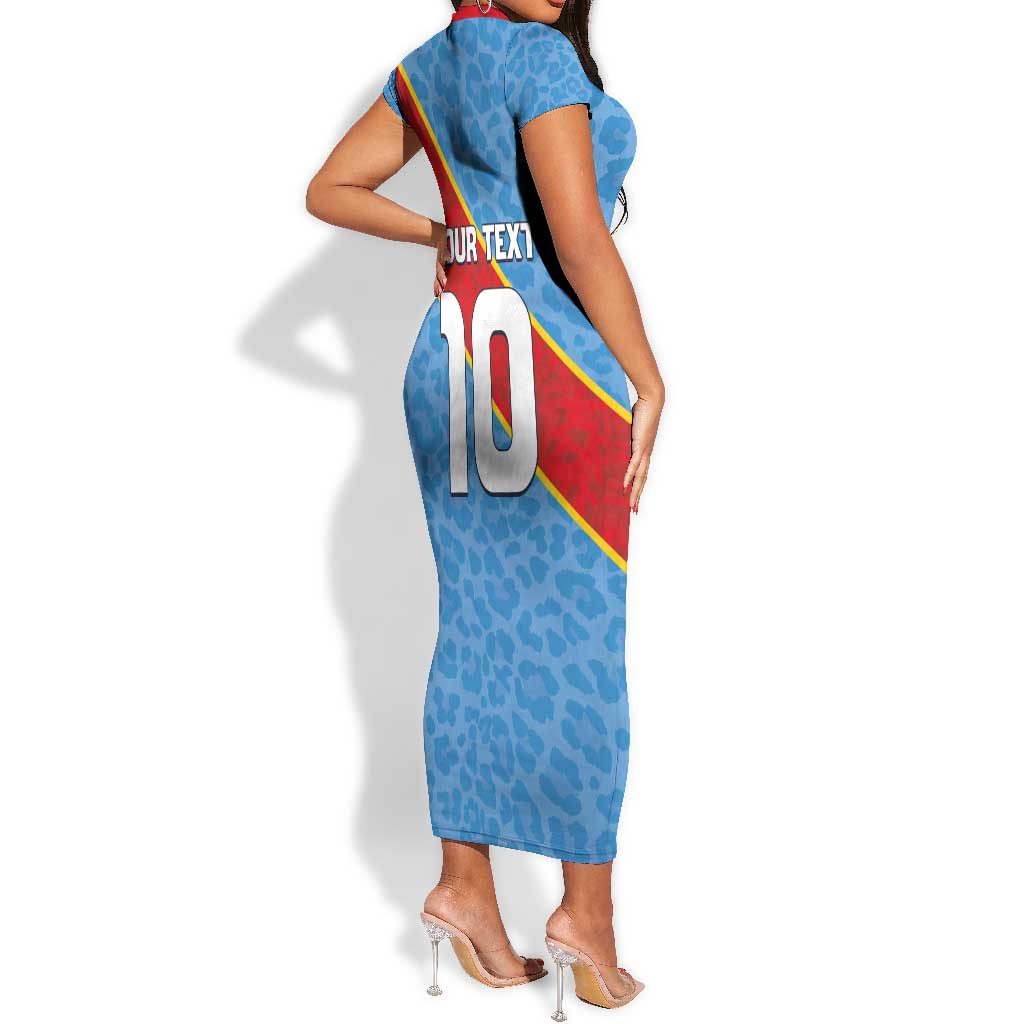 Custom DR Congo National Football Short Sleeve Bodycon Dress Leopards Go Glory LT03