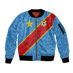 Custom DR Congo National Football Sleeve Zip Bomber Jacket Leopards Go Glory - African Pride