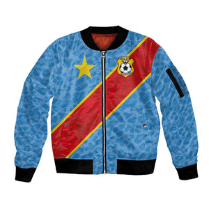 Custom DR Congo National Football Sleeve Zip Bomber Jacket Leopards Go Glory - African Pride