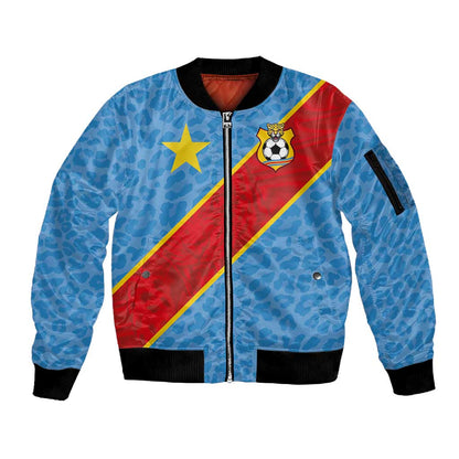 Custom DR Congo National Football Sleeve Zip Bomber Jacket Leopards Go Glory - African Pride