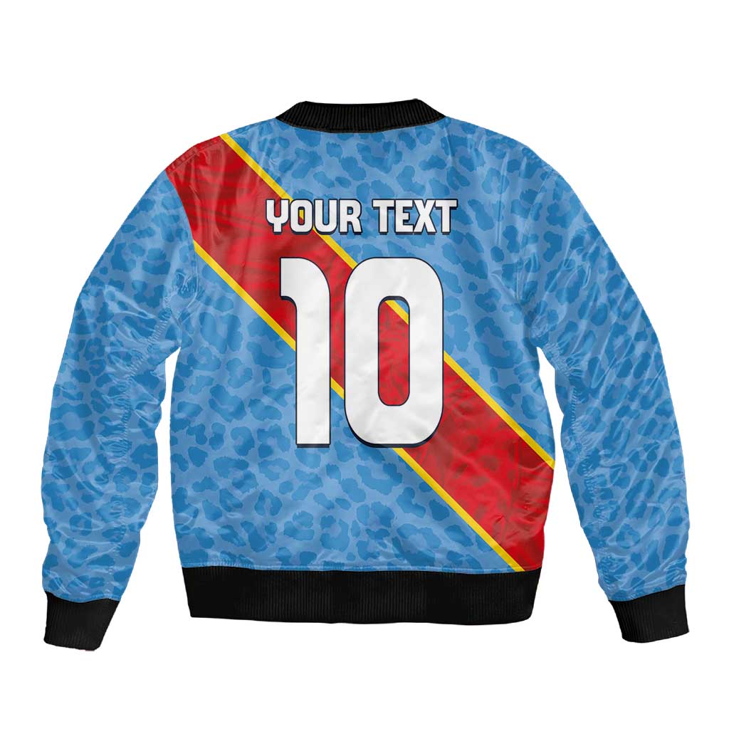 Custom DR Congo National Football Sleeve Zip Bomber Jacket Leopards Go Glory - African Pride