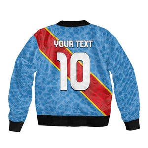Custom DR Congo National Football Sleeve Zip Bomber Jacket Leopards Go Glory - African Pride