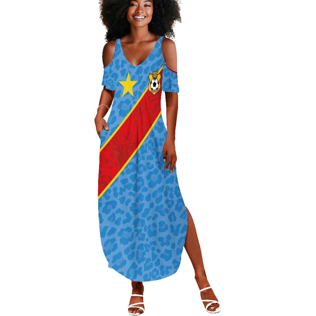 Custom DR Congo National Football Summer Maxi Dress Leopards Go Glory LT03