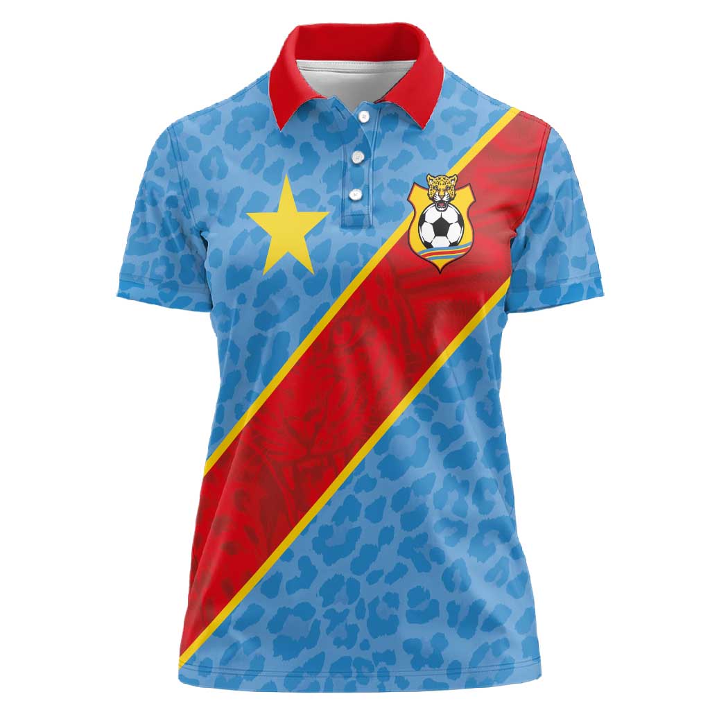 Custom DR Congo National Football Women Polo Shirt Leopards Go Glory LT03