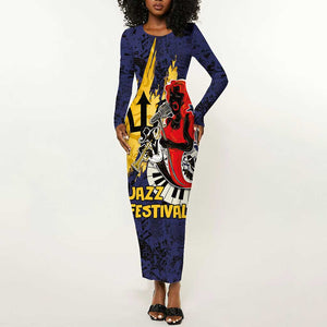 Afro-Barbados Jazz Festival Long Sleeve Bodycon Dress Abstract Jazz Art