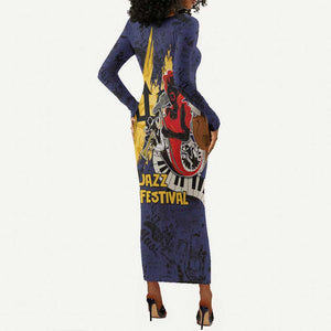 Afro-Barbados Jazz Festival Long Sleeve Bodycon Dress Abstract Jazz Art