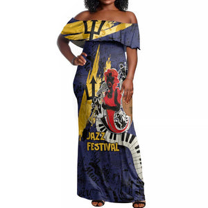 Afro-Barbados Jazz Festival Off Shoulder Maxi Dress Abstract Jazz Art