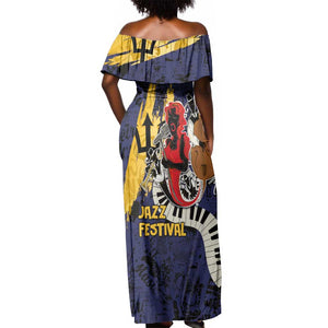 Afro-Barbados Jazz Festival Off Shoulder Maxi Dress Abstract Jazz Art