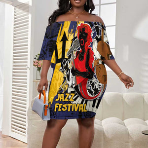 Afro-Barbados Jazz Festival Off Shoulder Short Dress Abstract Jazz Art