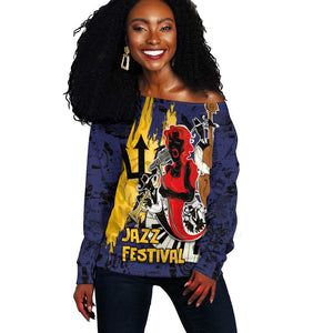 Afro-Barbados Jazz Festival Off Shoulder Sweater Abstract Jazz Art