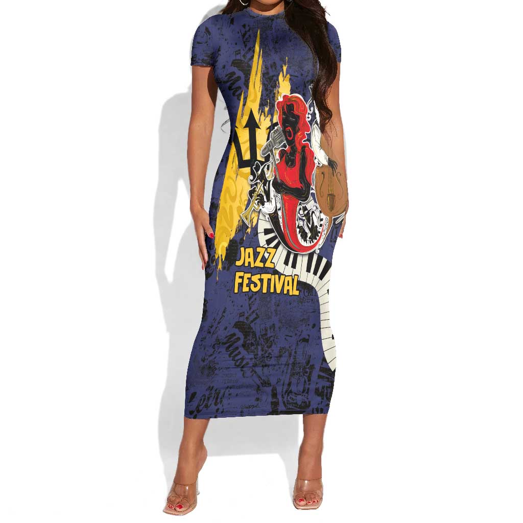 Afro-Barbados Jazz Festival Short Sleeve Bodycon Dress Abstract Jazz Art