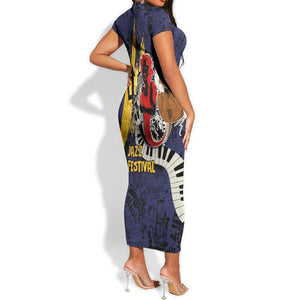 Afro-Barbados Jazz Festival Short Sleeve Bodycon Dress Abstract Jazz Art