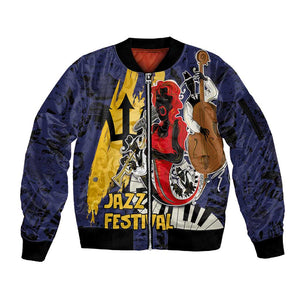 Afro-Barbados Jazz Festival Sleeve Zip Bomber Jacket Abstract Jazz Art