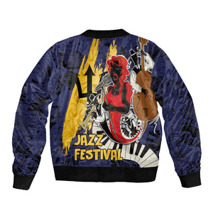 Afro-Barbados Jazz Festival Sleeve Zip Bomber Jacket Abstract Jazz Art