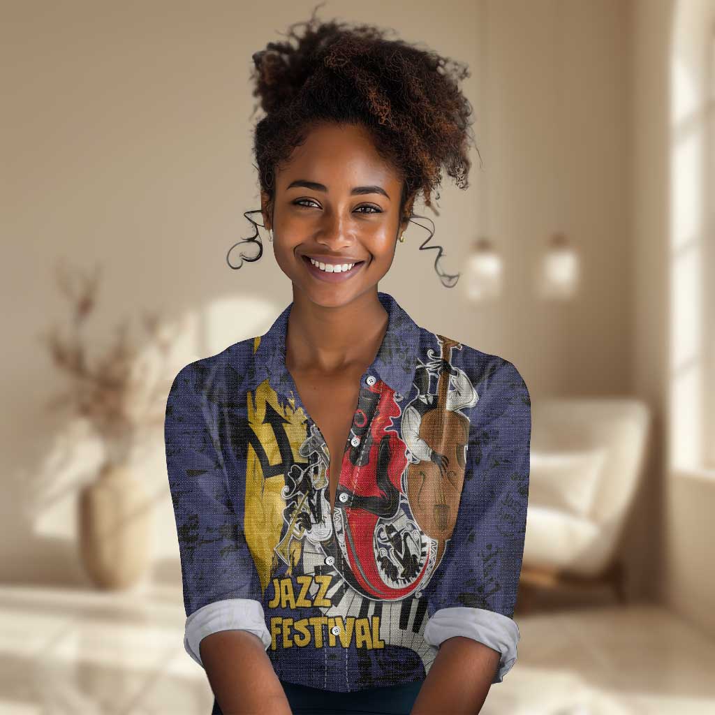 Afro-Barbados Jazz Festival Women Casual Shirt Abstract Jazz Art