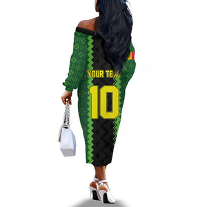 Custom Mali Football Off The Shoulder Long Sleeve Dress Les Aigles-Green, Gold & Red