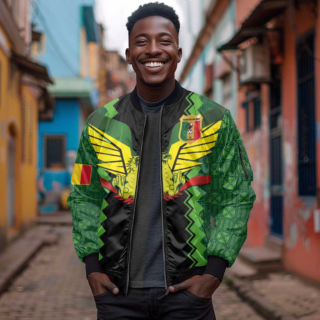 Custom Mali Football Sleeve Zip Bomber Jacket Les Aigles-Green, Gold & Red