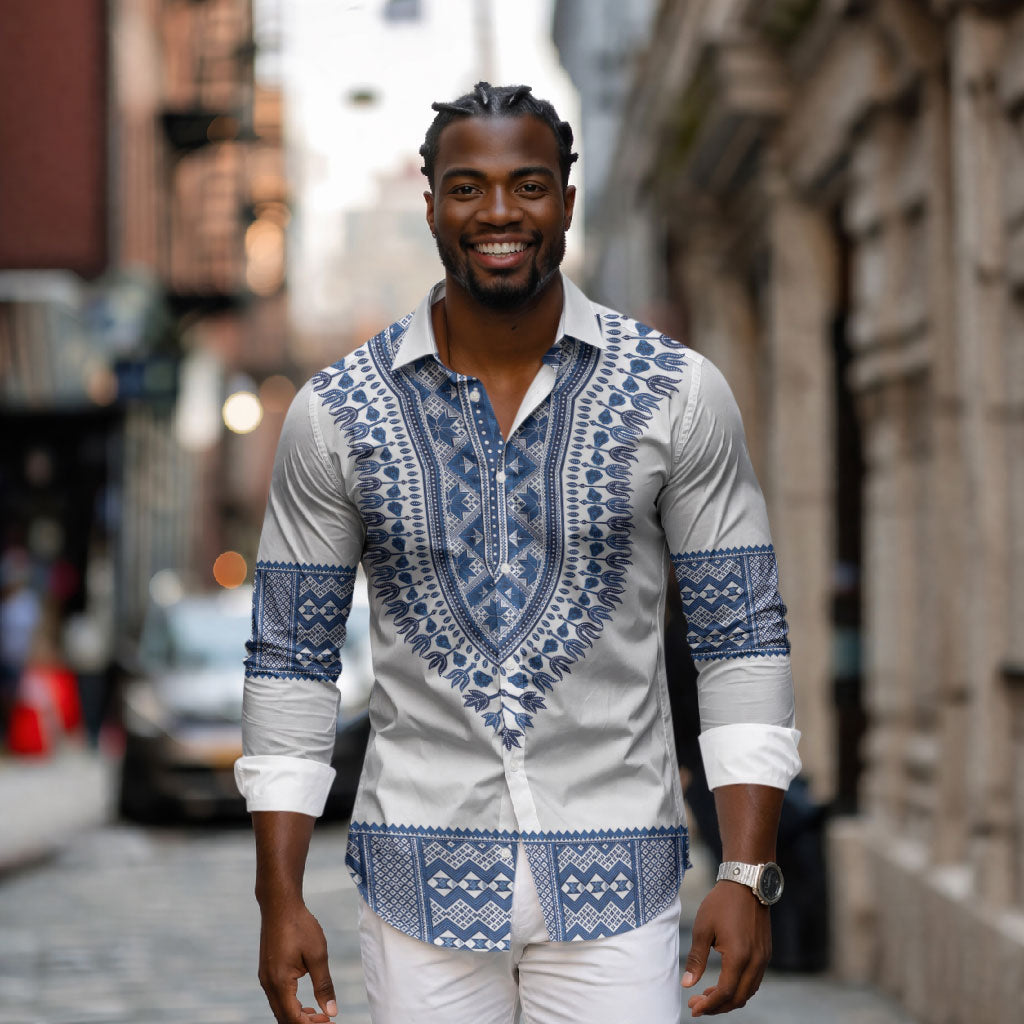 Cape Verde Long Sleeve Button Shirt Pano di Terra Dashiki Style