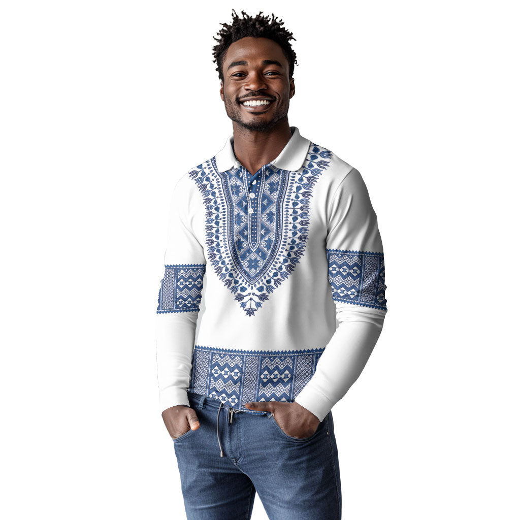 Cape Verde Long Sleeve Polo Shirt Pano di Terra Dashiki Style