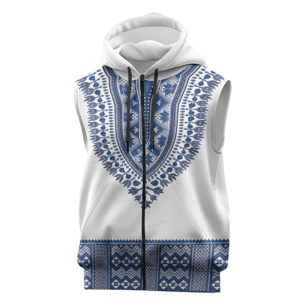 Cape Verde Sleeveless Zip Hoodie Pano di Terra Dashiki Style