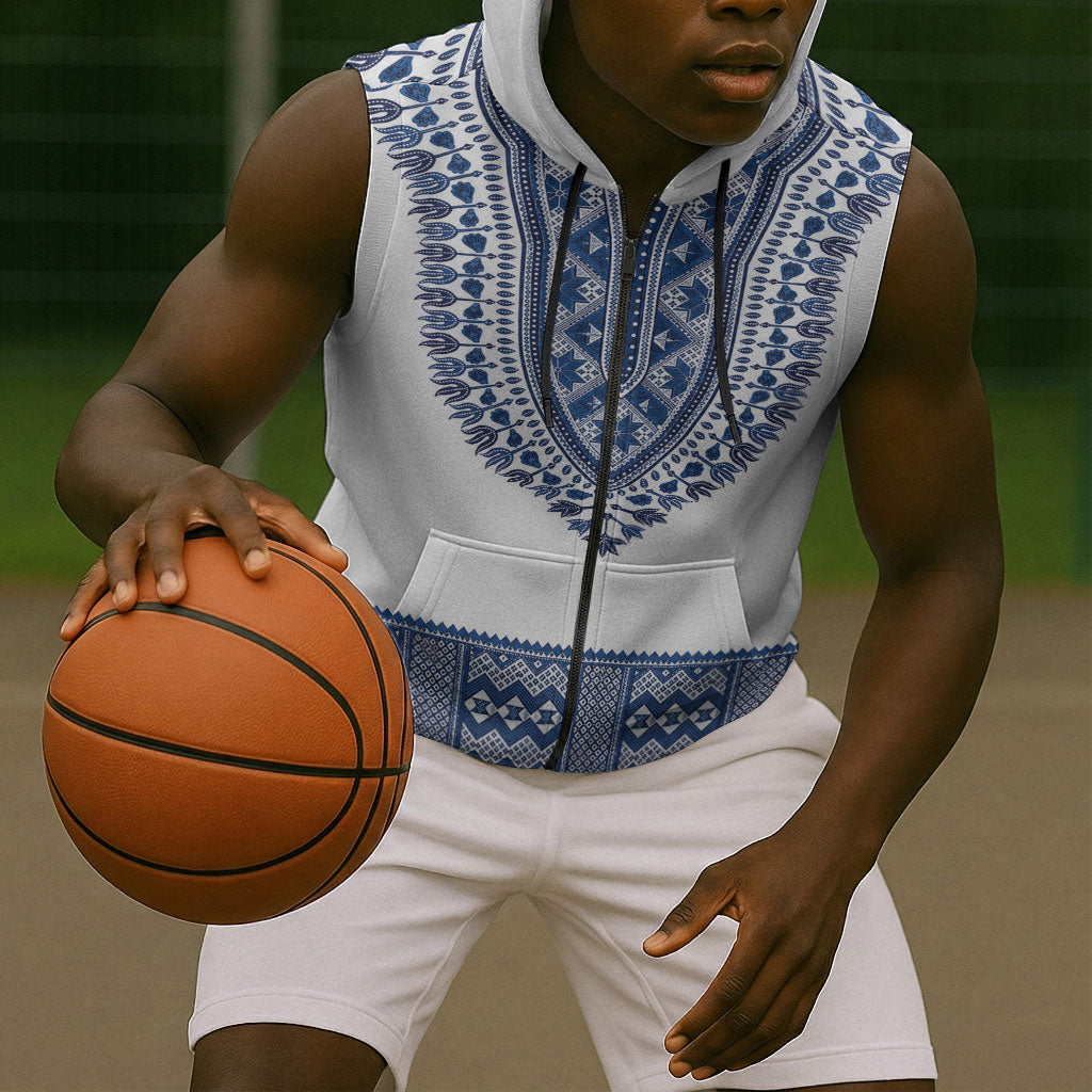 Cape Verde Sleeveless Zip Hoodie Pano di Terra Dashiki Style