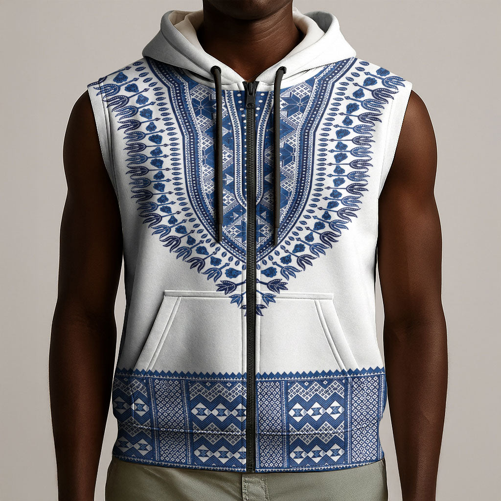 Cape Verde Sleeveless Zip Hoodie Pano di Terra Dashiki Style