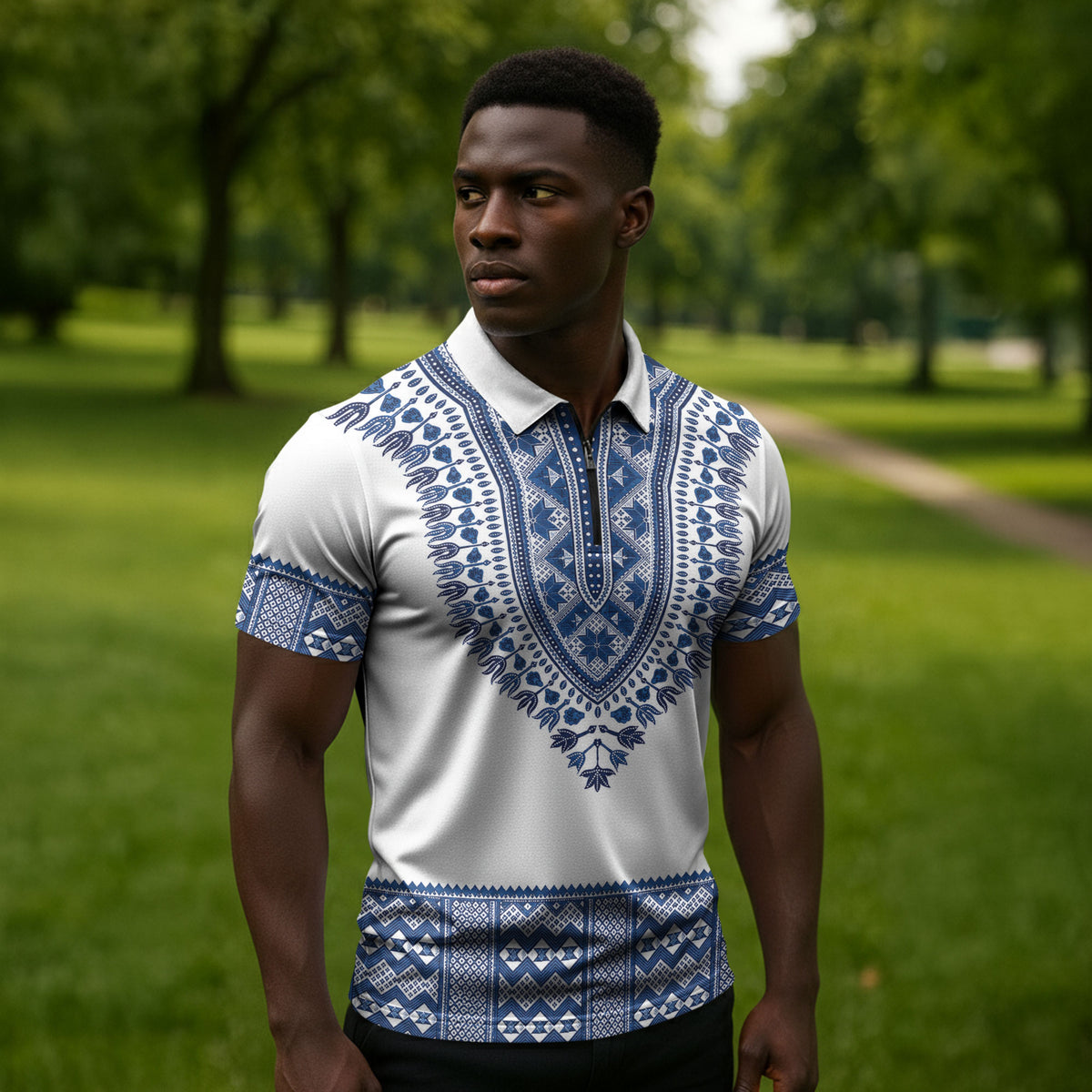 Cape Verde Zipper Polo Shirt Pano di Terra Dashiki Style