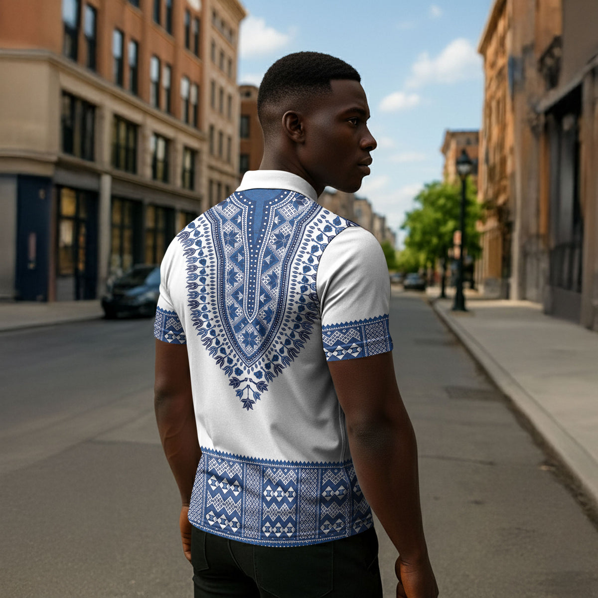 Cape Verde Zipper Polo Shirt Pano di Terra Dashiki Style