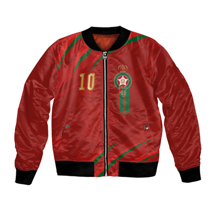Custom Morocco National Football Bomber Jacket Atlas Lions-Claws