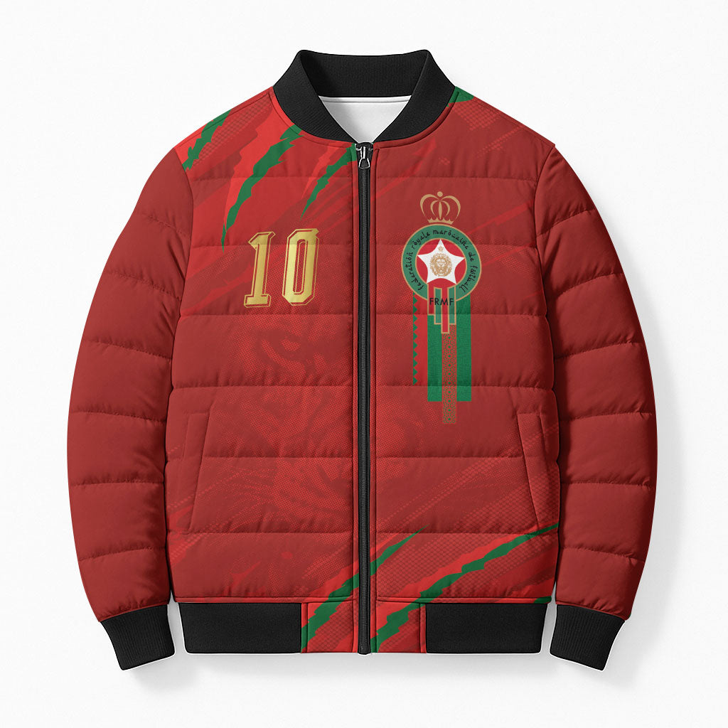 Custom Morocco National Football Bomber Puffer Jacket Atlas Lions-Claws