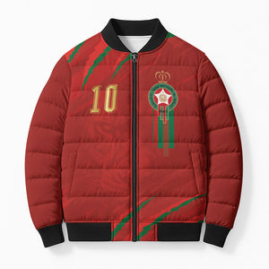 Custom Morocco National Football Bomber Puffer Jacket Atlas Lions-Claws