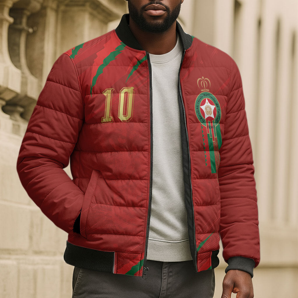 Custom Morocco National Football Bomber Puffer Jacket Atlas Lions-Claws