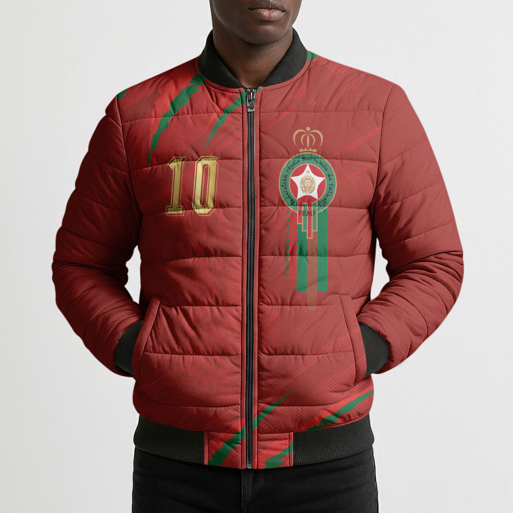 Custom Morocco National Football Bomber Puffer Jacket Atlas Lions-Claws