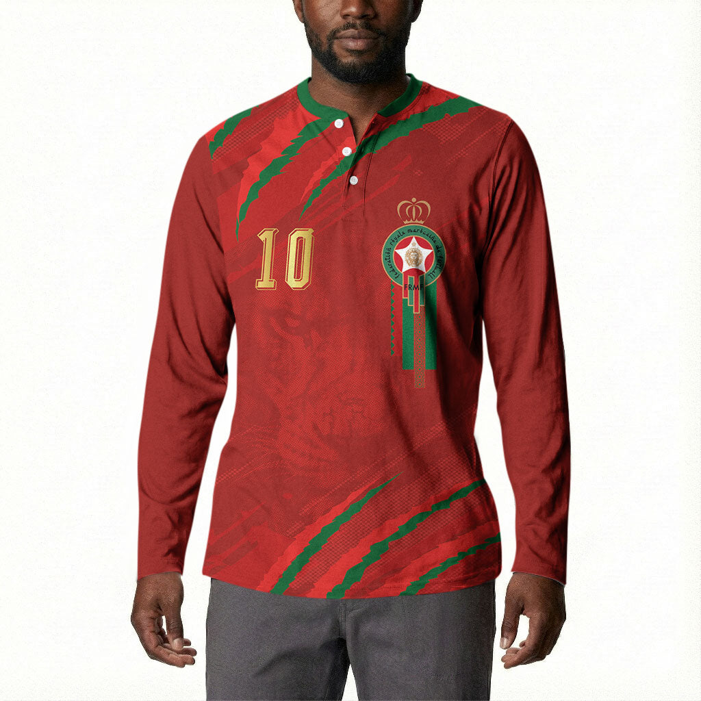 Custom Morocco National Football Button Sweatshirt Atlas Lions-Claws