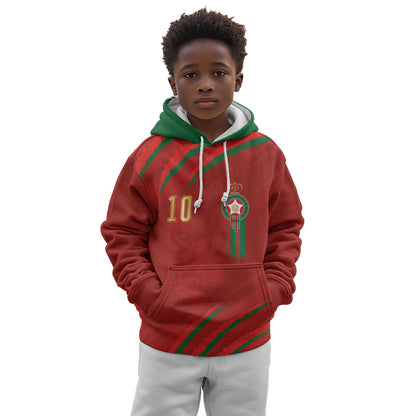 Custom Morocco National Football Kid Hoodie Atlas Lions-Claws