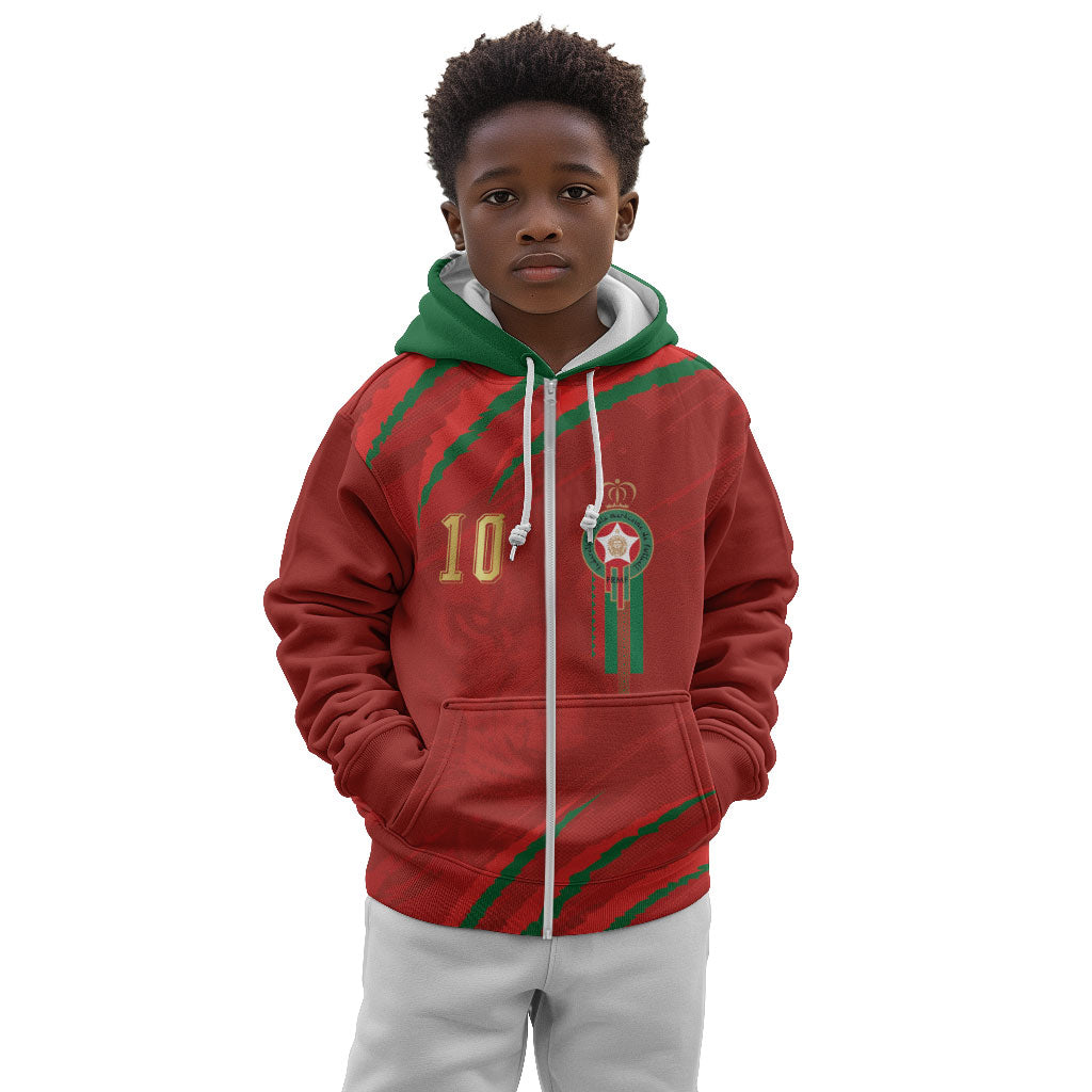 Custom Morocco National Football Kid Hoodie Atlas Lions-Claws