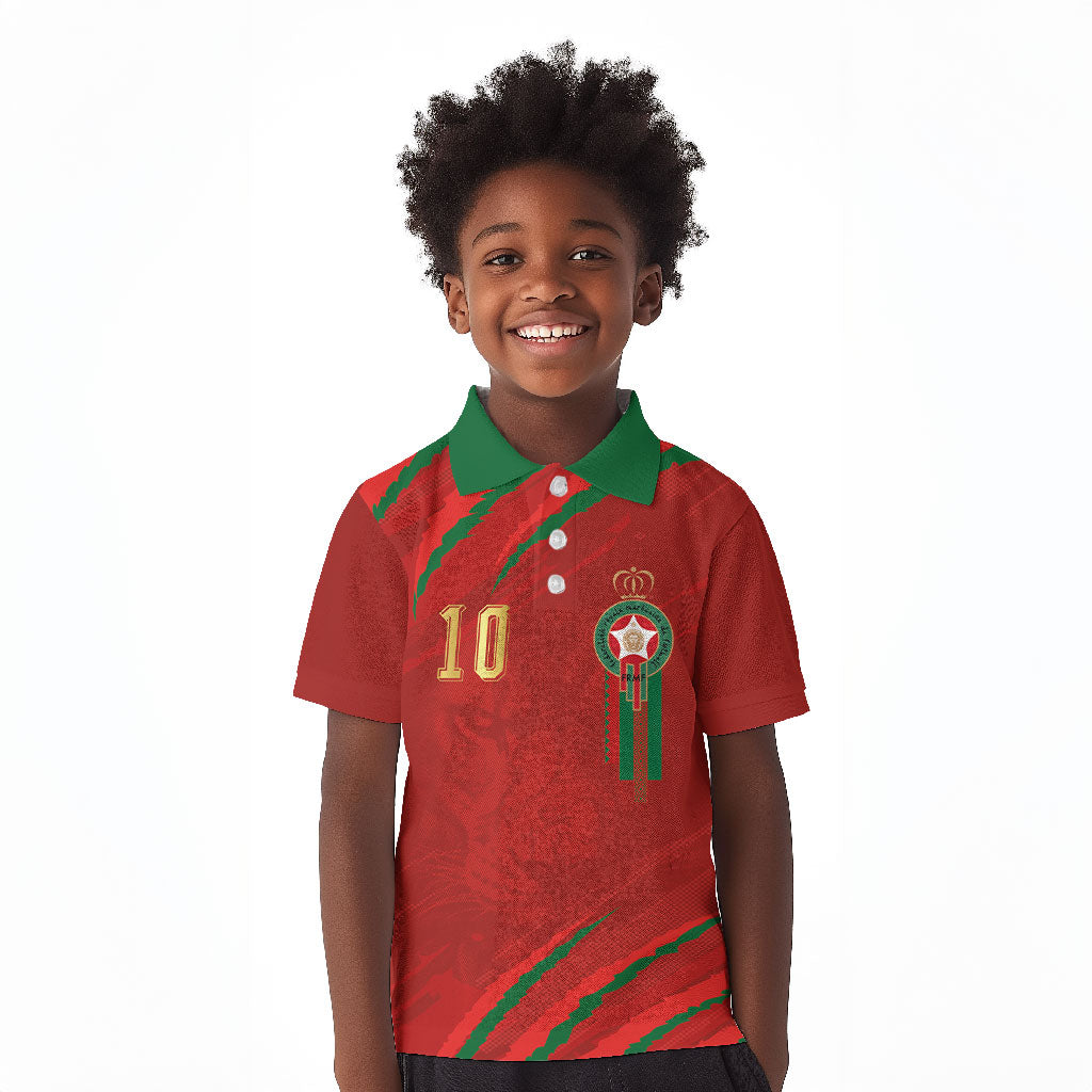 Custom Morocco National Football Kid Polo Shirt Atlas Lions-Claws
