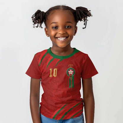 Custom Morocco National Football Kid T shirt Atlas Lions-Claws