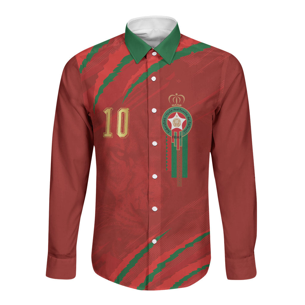 Custom Morocco National Football Long Sleeve Button Shirt Atlas Lions-Claws