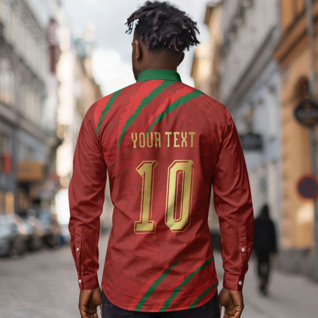 Custom Morocco National Football Long Sleeve Button Shirt Atlas Lions-Claws